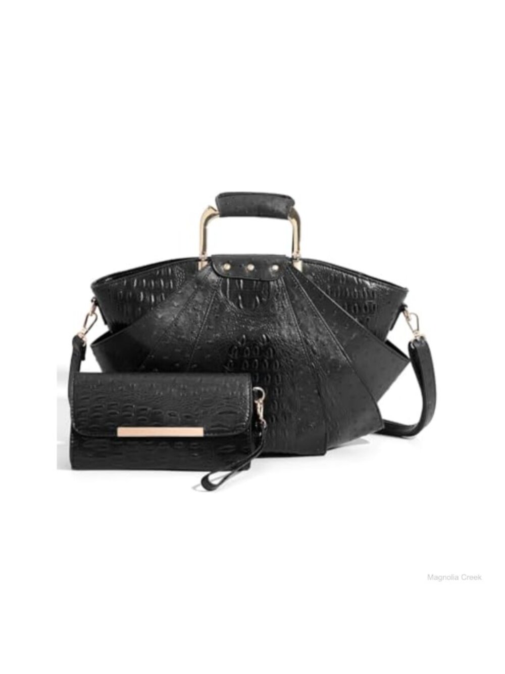 Women's Crocodile-Textured Faux Leather Tote Bag Set with Wallet & Strap